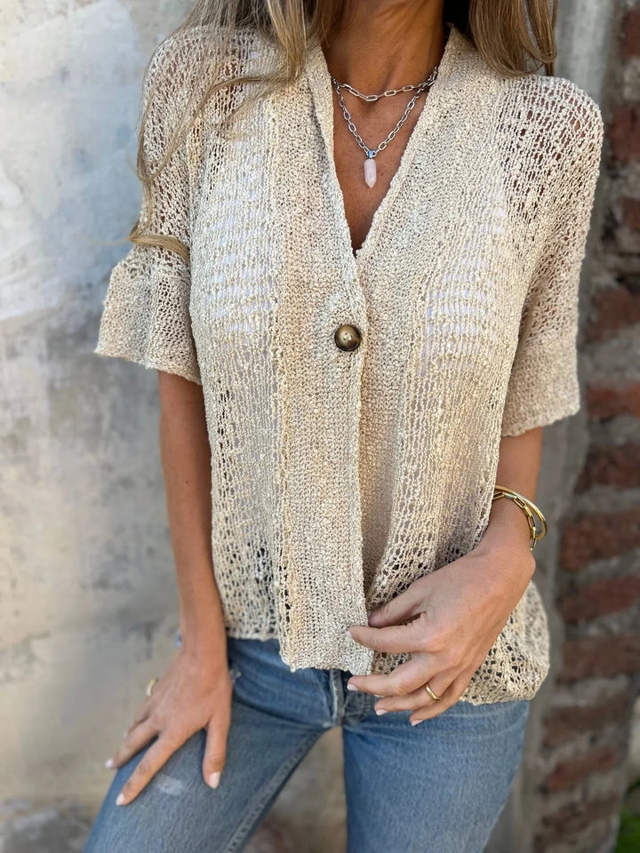 Offen gestrickte Sommerstrickjacke Damen Ein-Knopf-Verschluss mit strukturierter Oberfläche