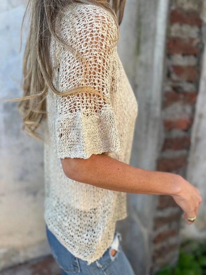 Offen gestrickte Sommerstrickjacke Damen Ein-Knopf-Verschluss mit strukturierter Oberfläche