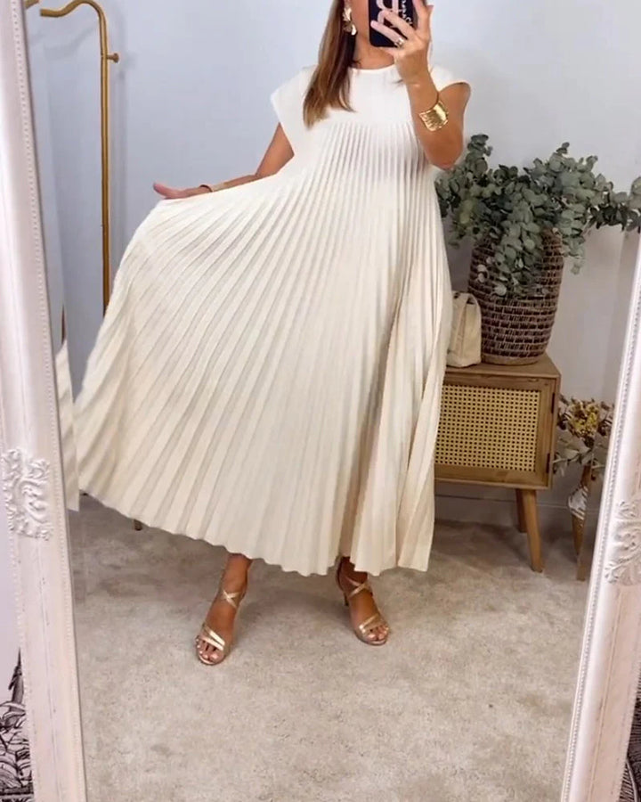 Plissiertes Midikleid Damen Strukturierte Vorderseite mit Kappenärmeln