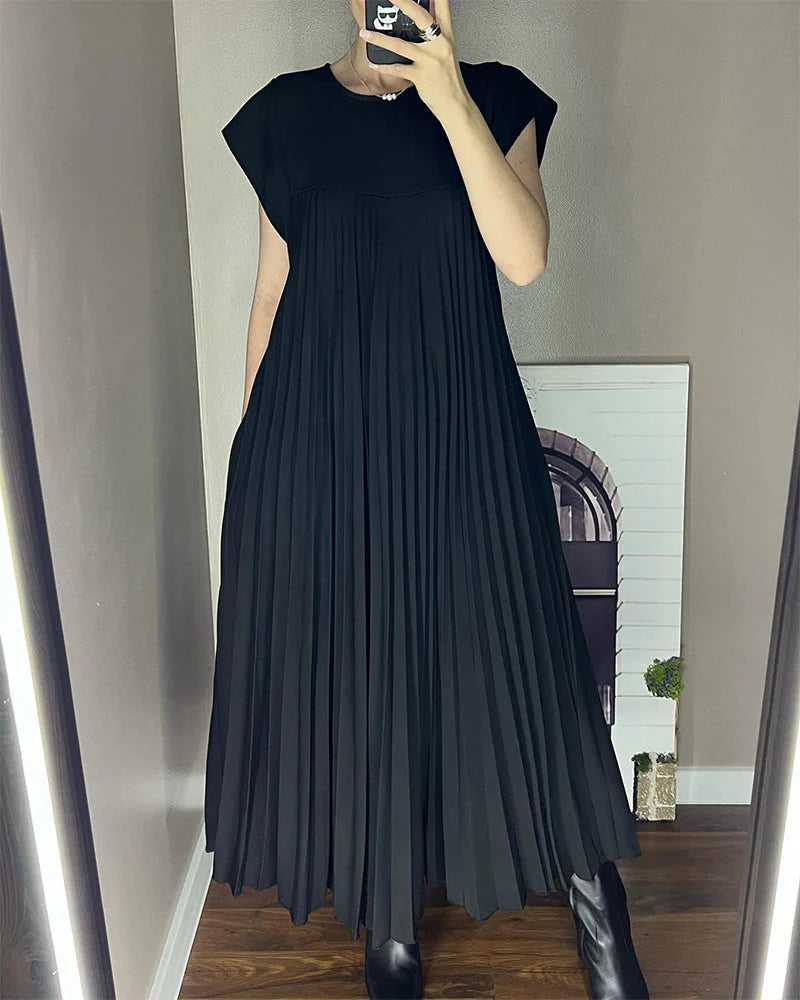 Plissiertes Midikleid Damen Strukturierte Vorderseite mit Kappenärmeln