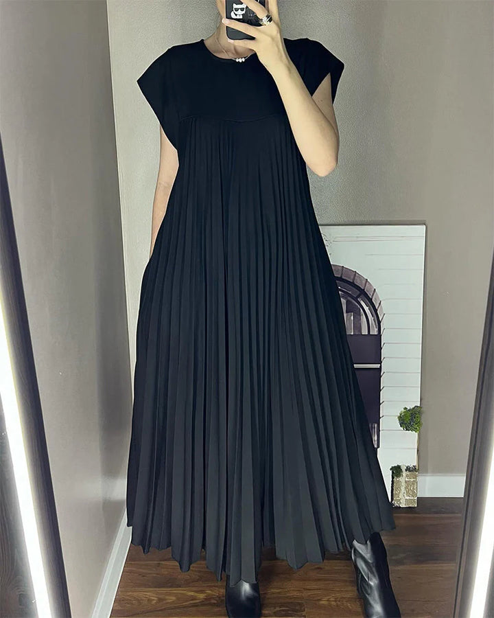 Plissiertes Midikleid Damen Strukturierte Vorderseite mit Kappenärmeln