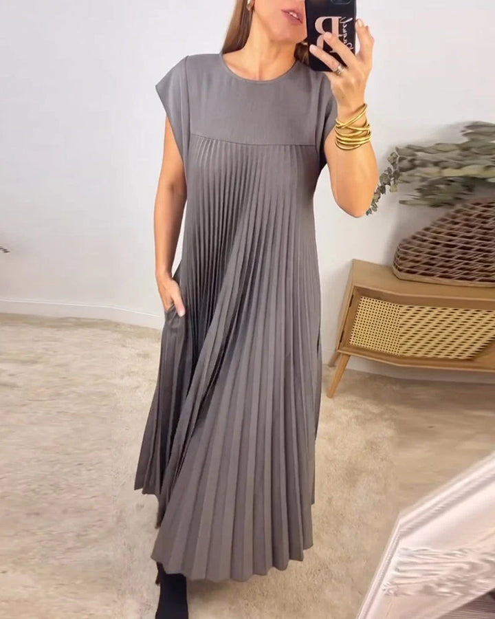 Plissiertes Midikleid Damen Strukturierte Vorderseite mit Kappenärmeln