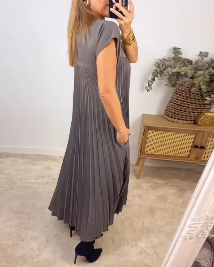 Plissiertes Midikleid Damen Strukturierte Vorderseite mit Kappenärmeln