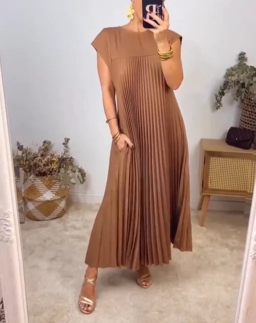 Plissiertes Midikleid Damen Strukturierte Vorderseite mit Kappenärmeln