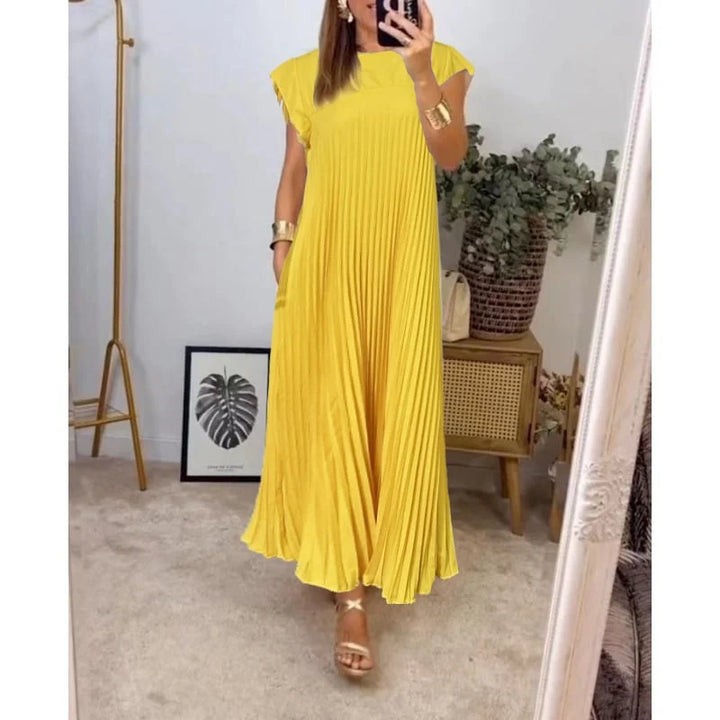 Plissiertes Midikleid Damen Strukturierte Vorderseite mit Kappenärmeln