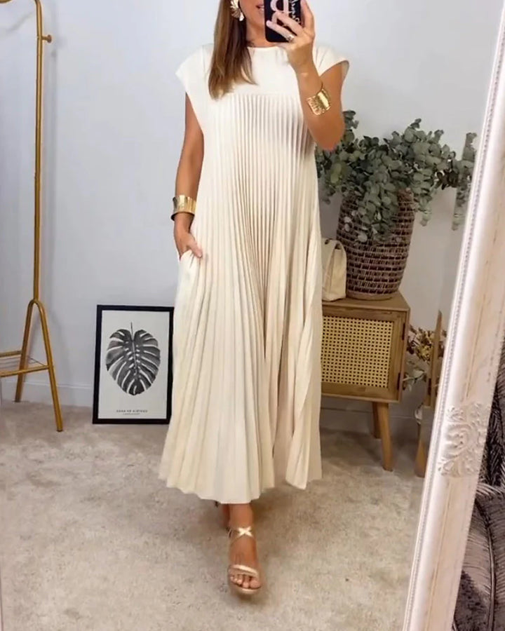 Plissiertes Midikleid Damen Strukturierte Vorderseite mit Kappenärmeln