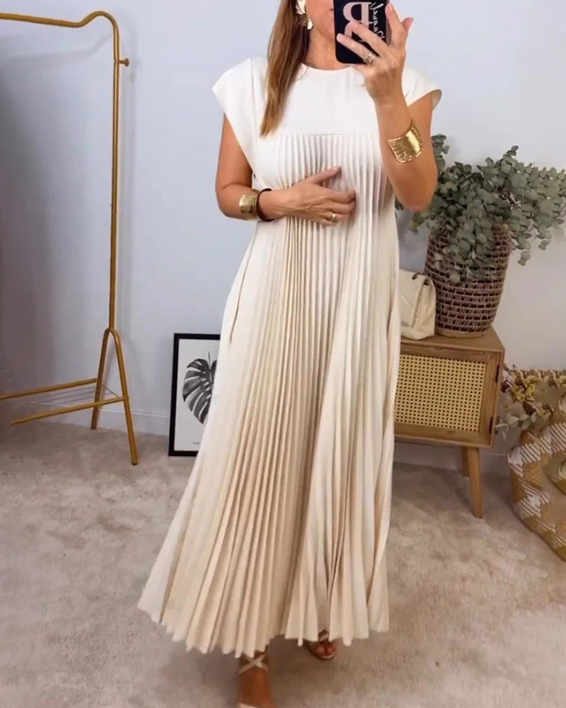 Plissiertes Midikleid Damen Strukturierte Vorderseite mit Kappenärmeln