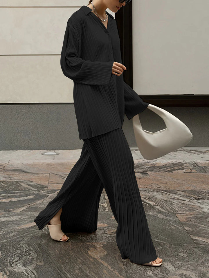 Plissiertes Zweiteiler-Set Damen Oversized-Schnitt mit strukturierter Oberfläche