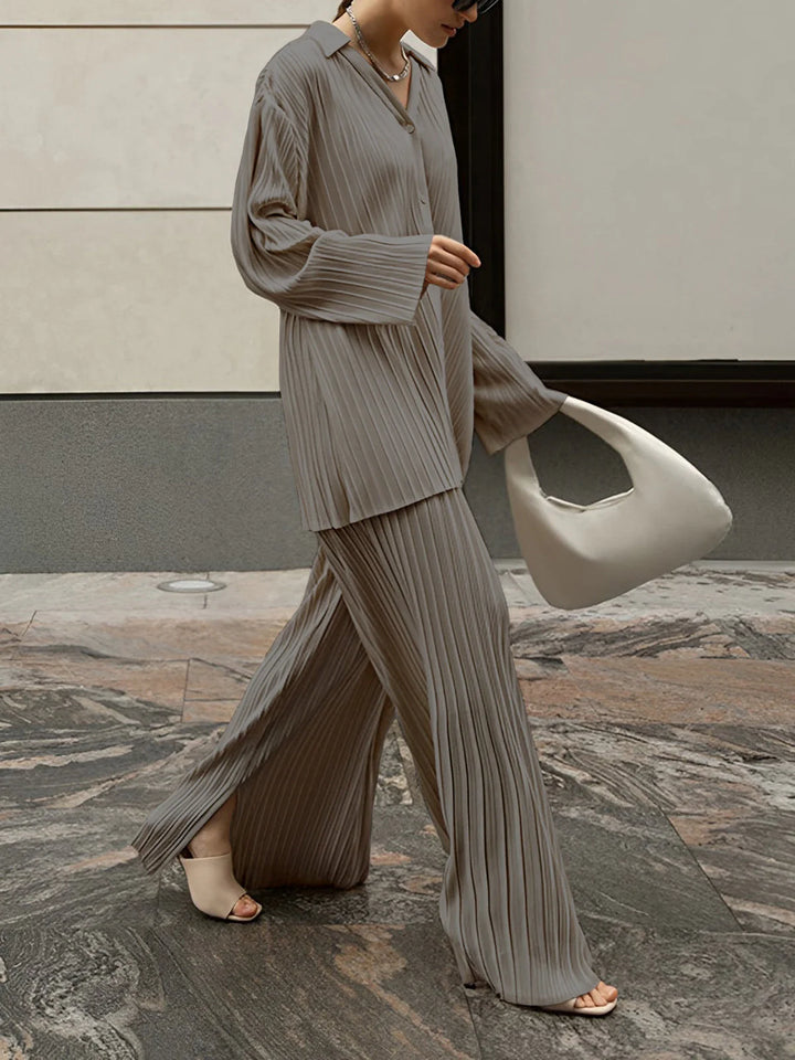 Plissiertes Zweiteiler-Set Damen Oversized-Schnitt mit strukturierter Oberfläche
