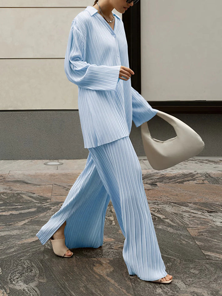 Plissiertes Zweiteiler-Set Damen Oversized-Schnitt mit strukturierter Oberfläche