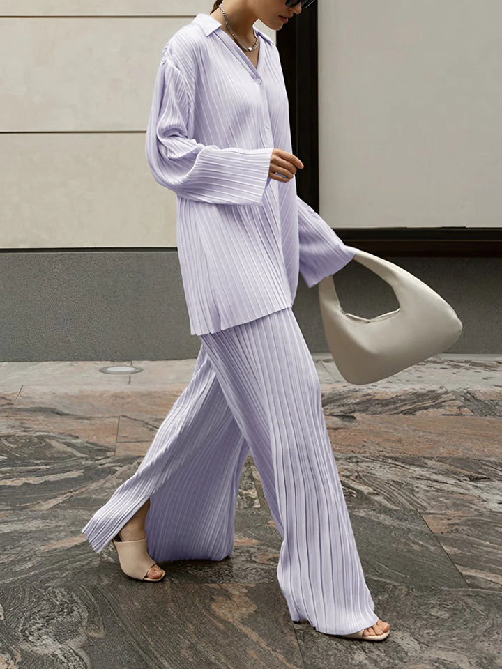 Plissiertes Zweiteiler-Set Damen Oversized-Schnitt mit strukturierter Oberfläche