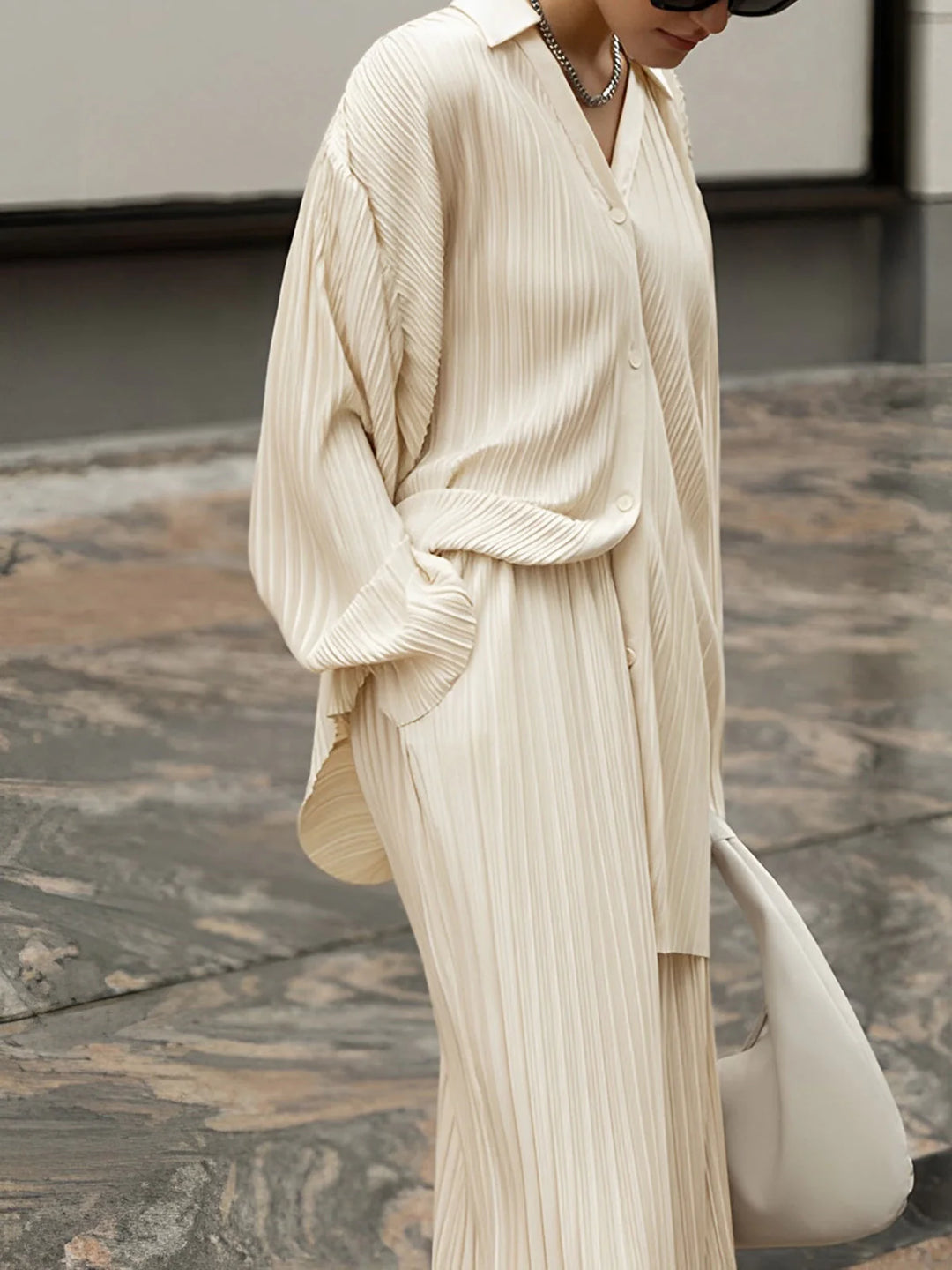 Plissiertes Zweiteiler-Set Damen Oversized-Schnitt mit strukturierter Oberfläche