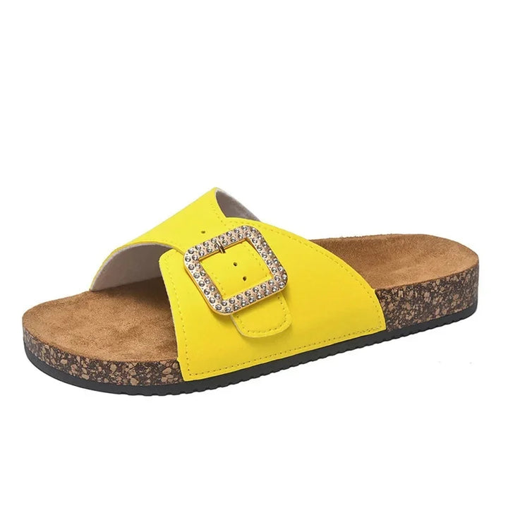 Slip-On-Sandalen Damen – Überkreuzte Riemen mit Mittelsohle in Korkoptik