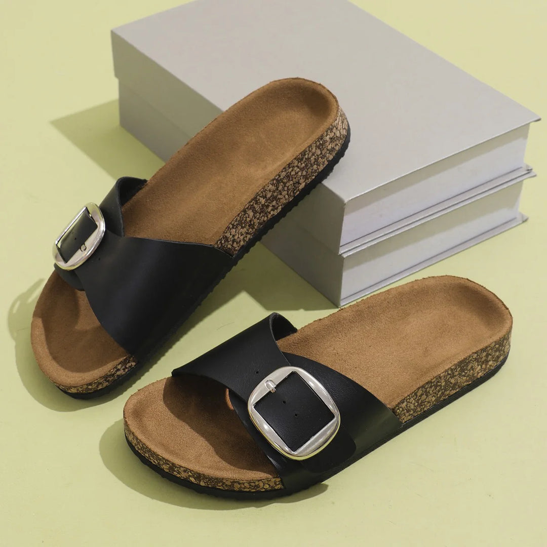 Slip-On-Sandalen Unisex – Fußbett in Korkoptik mit Schnallenriemen