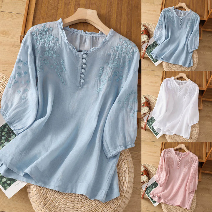 Evelyn – Bestickte Bluse mit Knopfleiste vorne