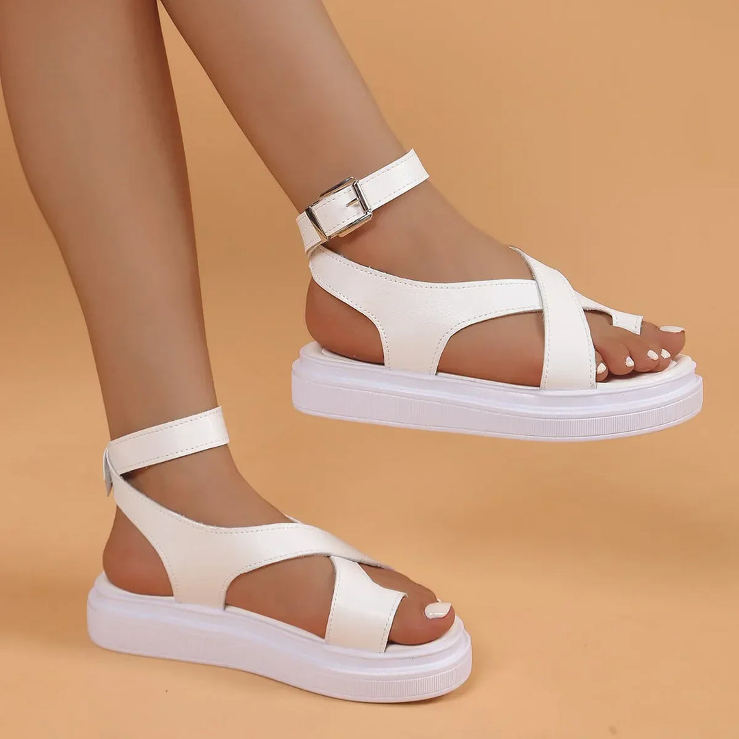 Sandalen mit Knöchelriemen Damen Erhöhte Sohle mit offener Zehenpartie