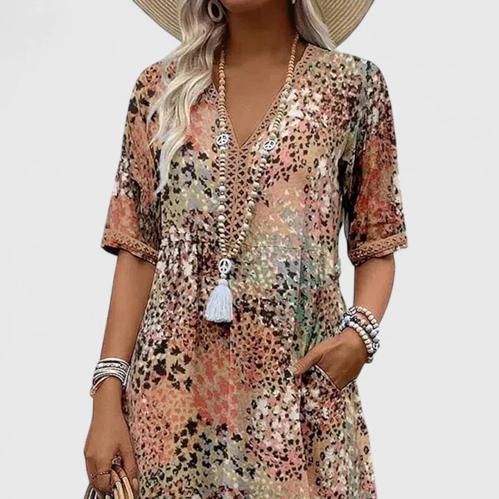 Sommer-Midikleid Damen Abstrakter Print mit Seitentaschen