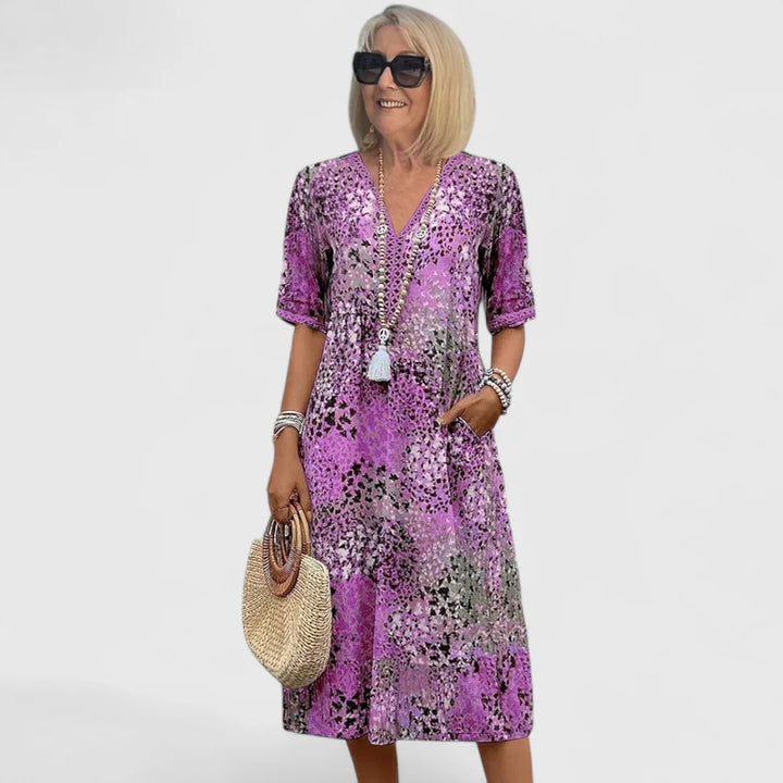 Sommer-Midikleid Damen Abstrakter Print mit Seitentaschen