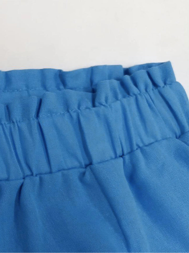 Zweiteiler Damen Drapierte Oberfläche mit Bindebluse und elastischen Shorts