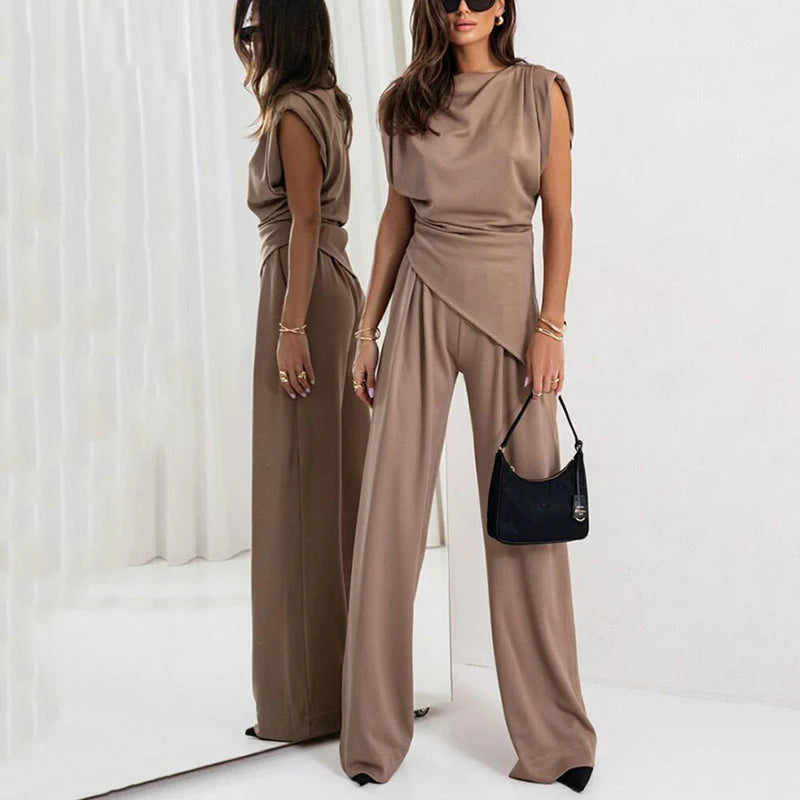 Zweiteiler Damen Drapiertes Design mit Weitbein-Hose