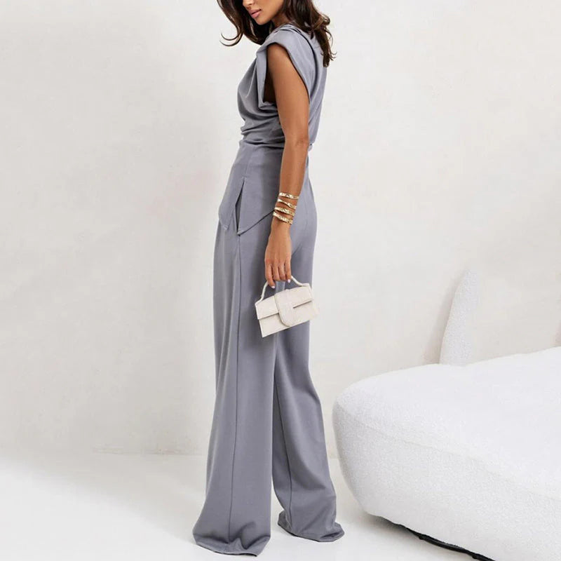 Zweiteiler Damen Drapiertes Design mit Weitbein-Hose