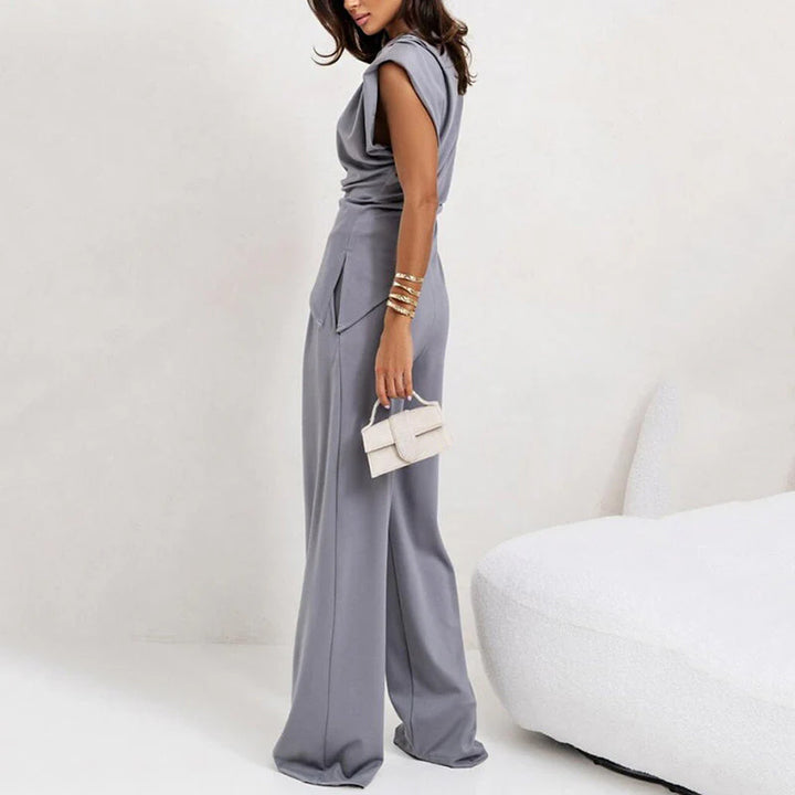 Zweiteiler Damen Drapiertes Design mit Weitbein-Hose