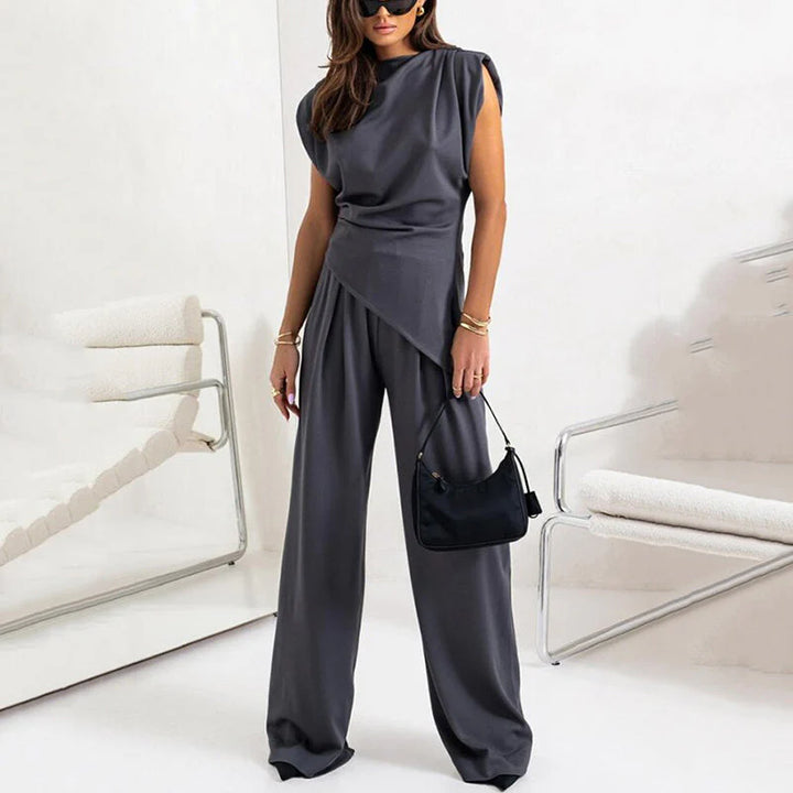 Zweiteiler Damen Drapiertes Design mit Weitbein-Hose
