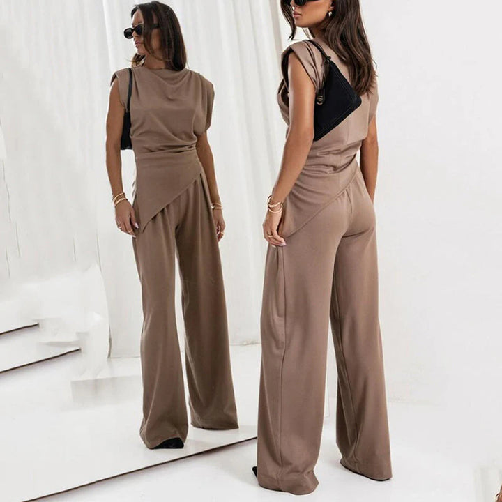 Zweiteiler Damen Drapiertes Design mit Weitbein-Hose