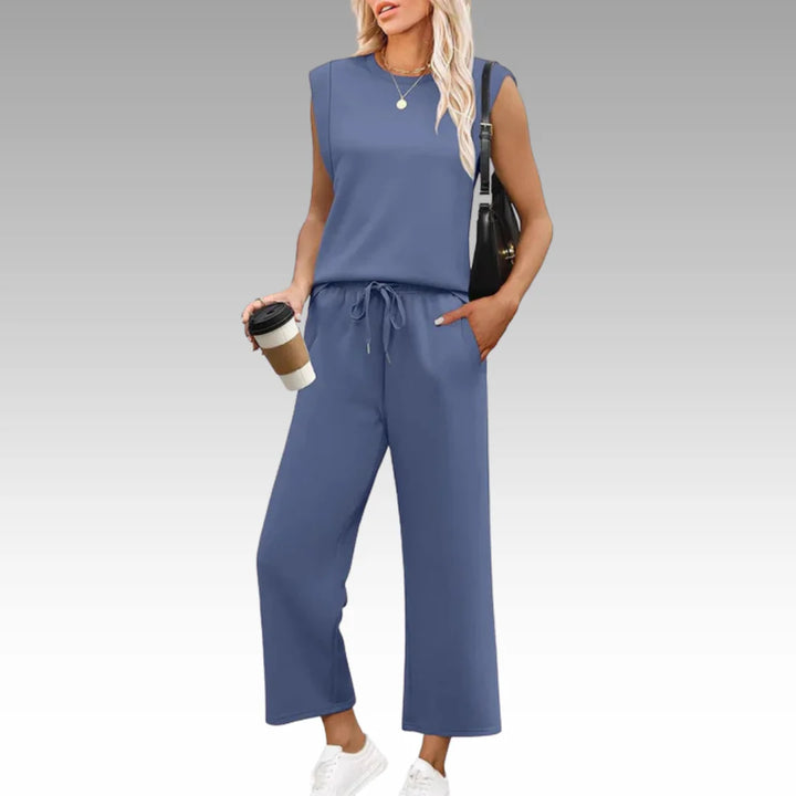 Zweiteiliges Loungewear-Set Damen Weiche Oberfläche mit Strukturierten Schultern
