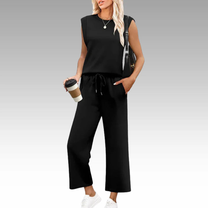 Zweiteiliges Loungewear-Set Damen Weiche Oberfläche mit Strukturierten Schultern