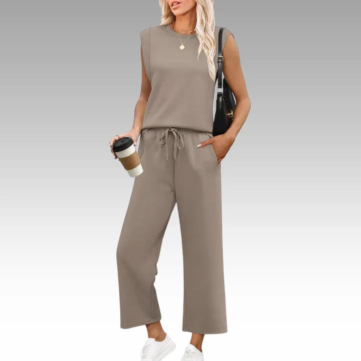 Zweiteiliges Loungewear-Set Damen Weiche Oberfläche mit Strukturierten Schultern