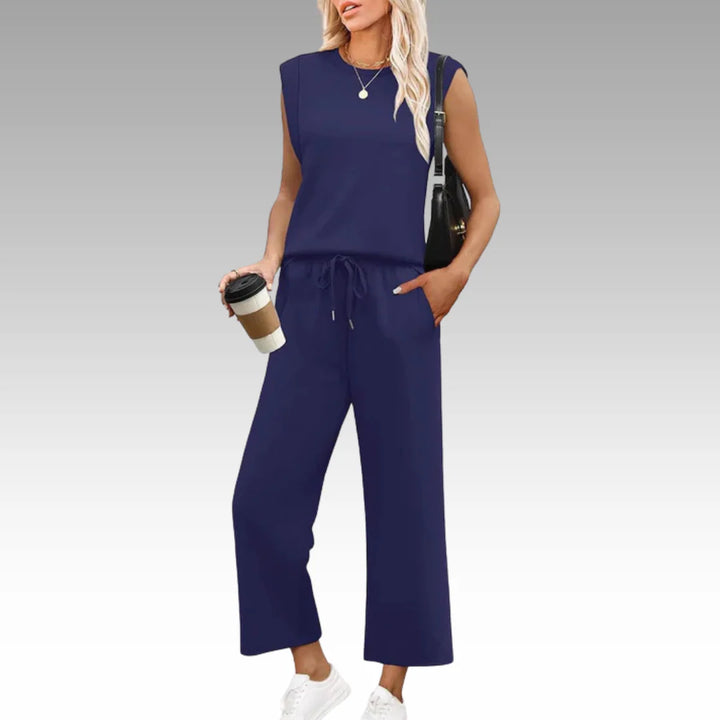 Zweiteiliges Loungewear-Set Damen Weiche Oberfläche mit Strukturierten Schultern