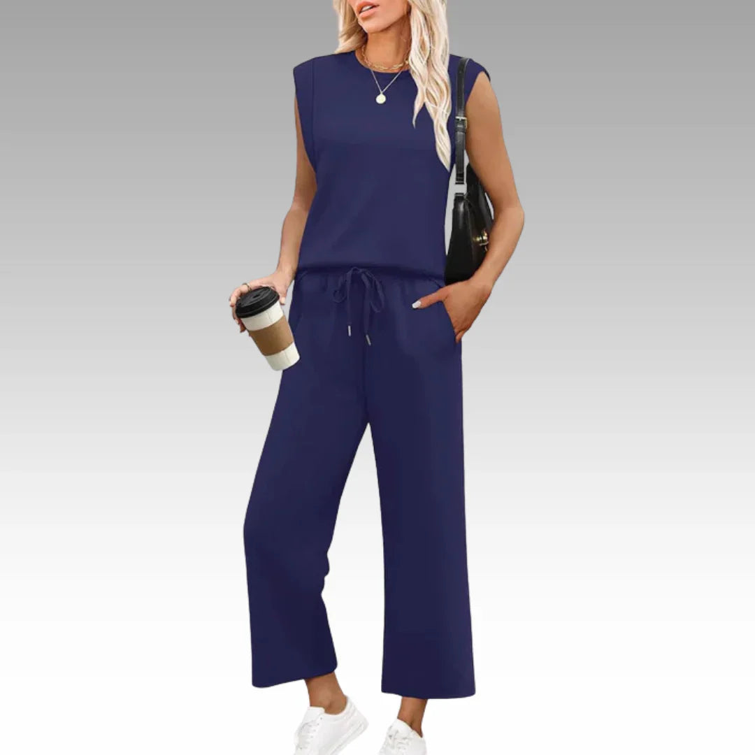 Zweiteiliges Loungewear-Set Damen Weiche Oberfläche mit Strukturierten Schultern