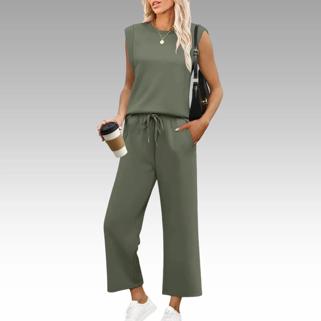 Zweiteiliges Loungewear-Set Damen Weiche Oberfläche mit Strukturierten Schultern
