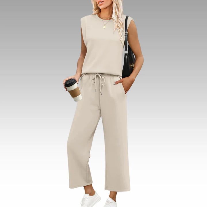 Zweiteiliges Loungewear-Set Damen Weiche Oberfläche mit Strukturierten Schultern