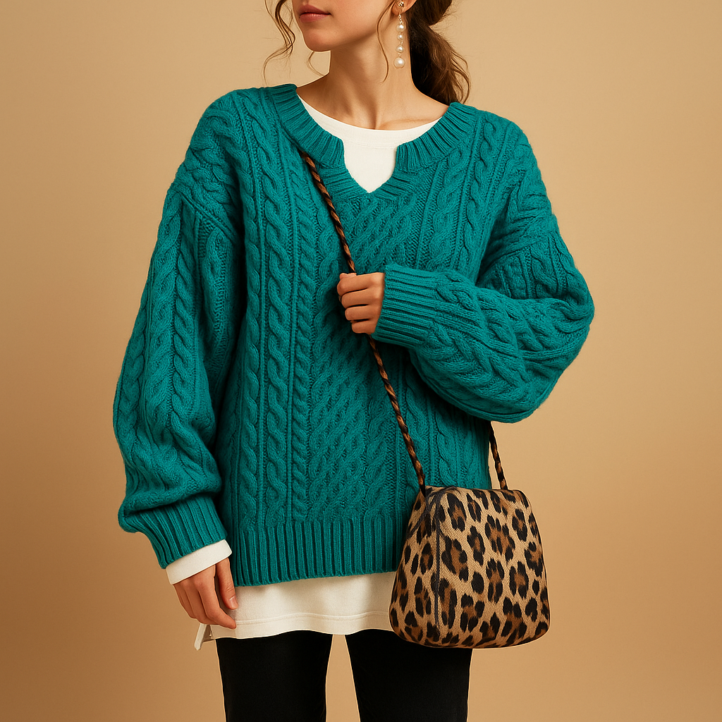 Atmungsaktiver, gestrickter Damenpullover mit V-Ausschnitt | Linde