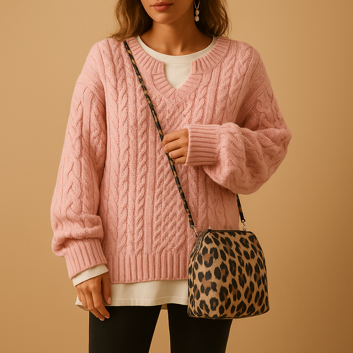 Atmungsaktiver gestrickter V-Ausschnitt-Pullover für Damen | Linde