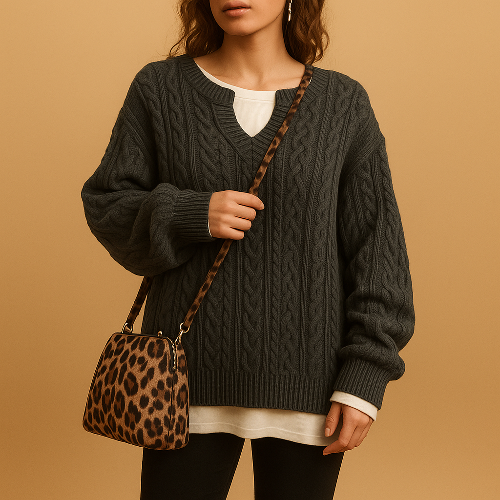 Atmungsaktiver gestrickter V-Ausschnitt-Pullover für Damen | Linde