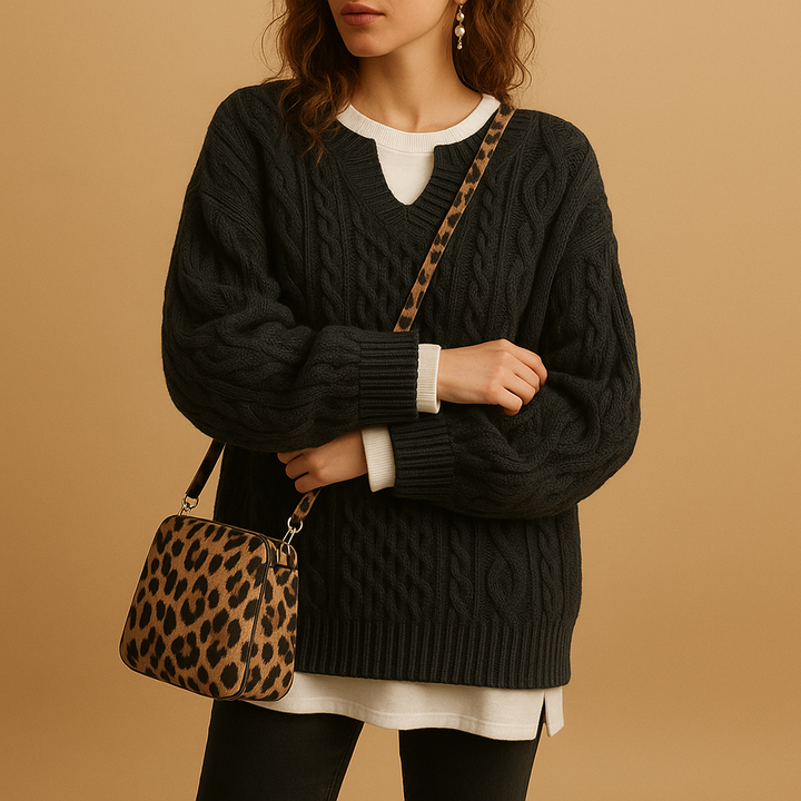Atmungsaktiver gestrickter V-Ausschnitt-Pullover für Damen | Linde