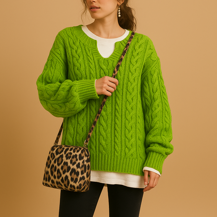 Atmungsaktiver gestrickter V-Ausschnitt-Pullover für Damen | Linde