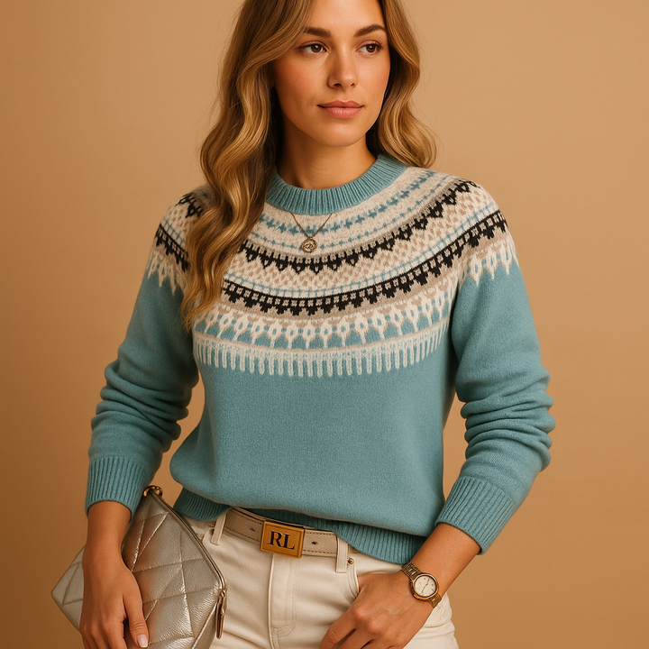 Gestrickter Boho-Damenpullover mit Rundhalsausschnitt | Yara