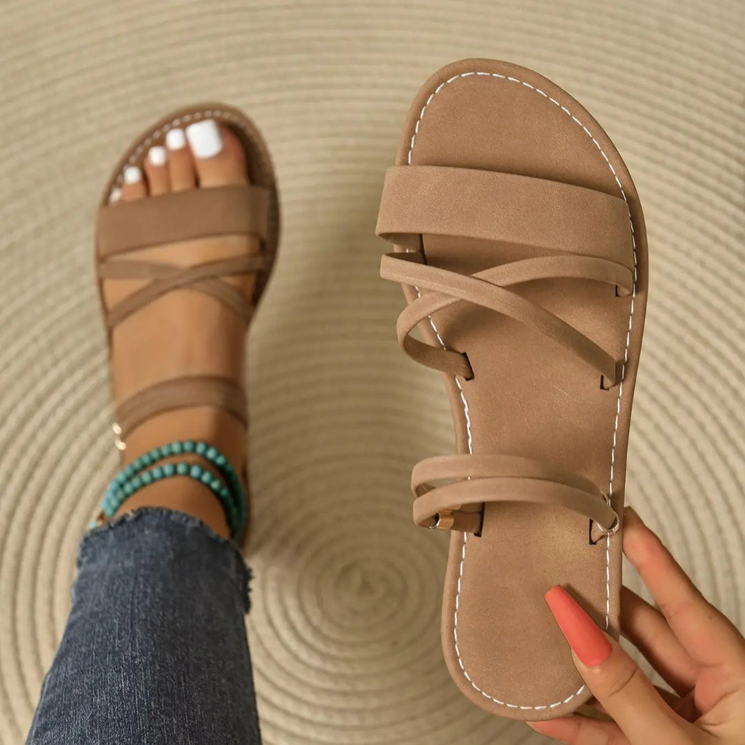 Flat Strappy Sandals Women – Defined Straps with Slingback Buckle Closure