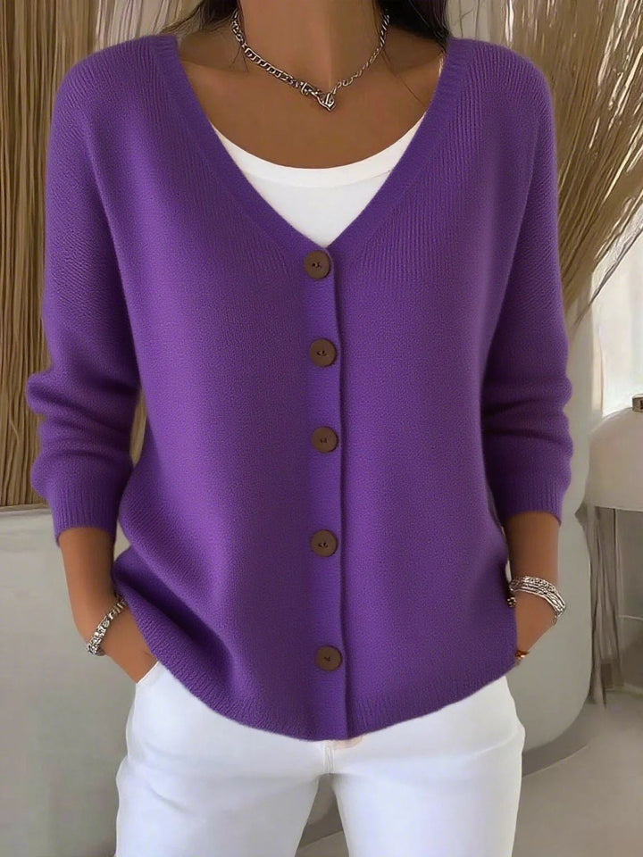 Olivia - Langarm V-Ausschnitt Knopf Pullover