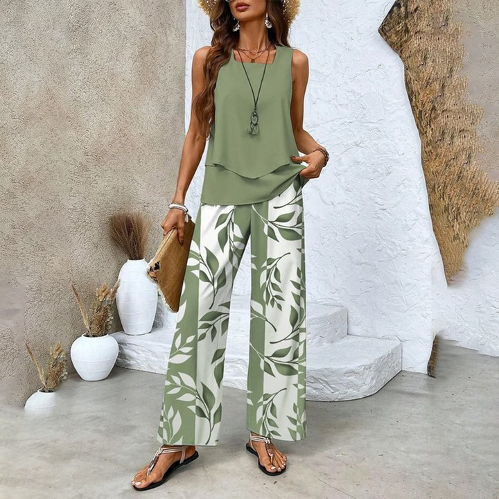 Damen Trendy Print 2 Stück Outfits ärmelloses Top & Hose