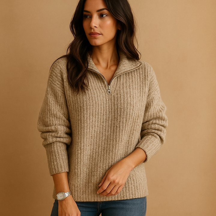 Schicker Damenpullover mit halbem Reißverschluss und bequemer Passform | Elise