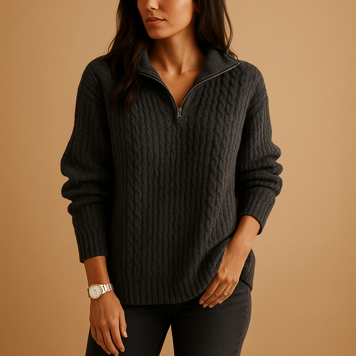Schicker Damenpullover mit halbem Reißverschluss und bequemer Passform | Elise