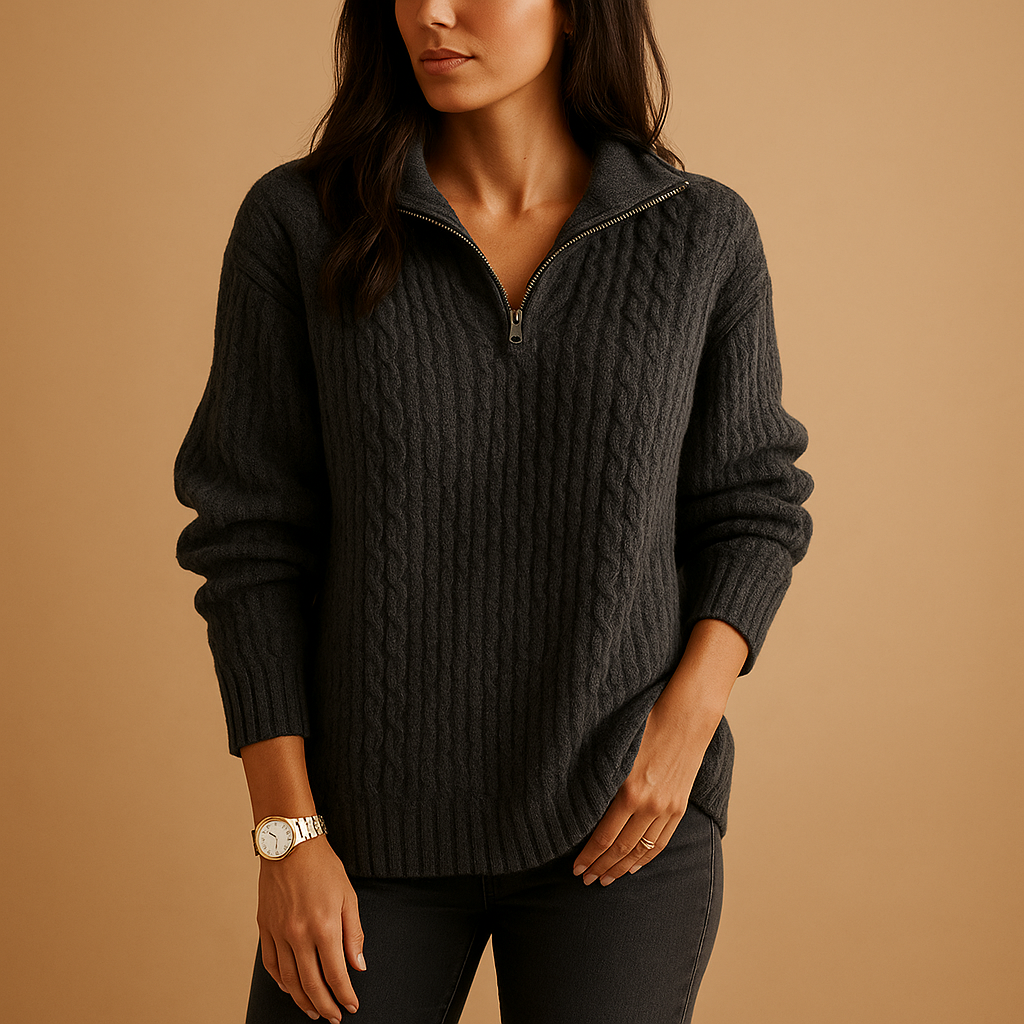 Schicker Damenpullover mit halbem Reißverschluss und bequemem Schnitt | Elise