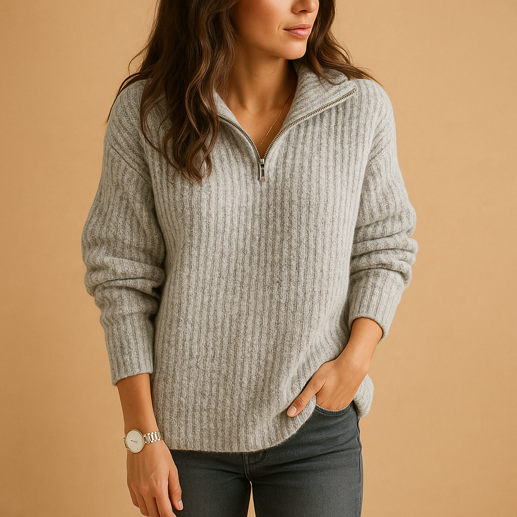 Schicker Damenpullover mit halbem Reißverschluss und bequemem Schnitt | Elise