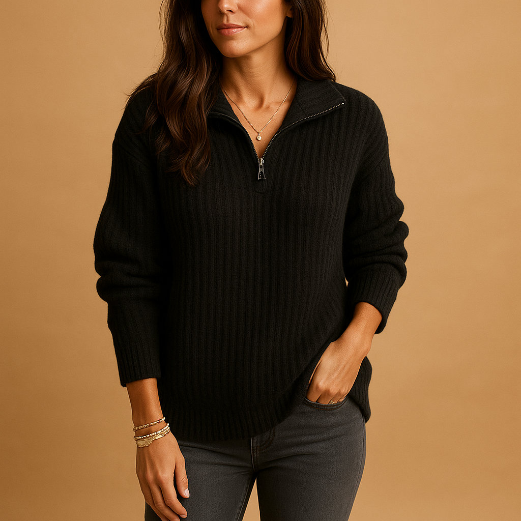 Schicker Damenpullover mit halbem Reißverschluss und bequemer Passform | Elise