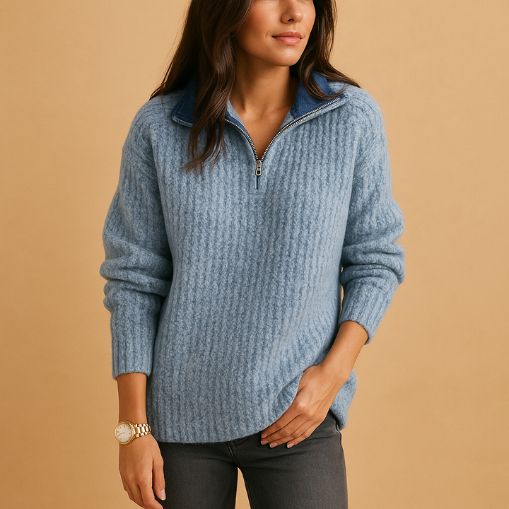 Schicker Damenpullover mit halbem Reißverschluss und bequemer Passform | Elise